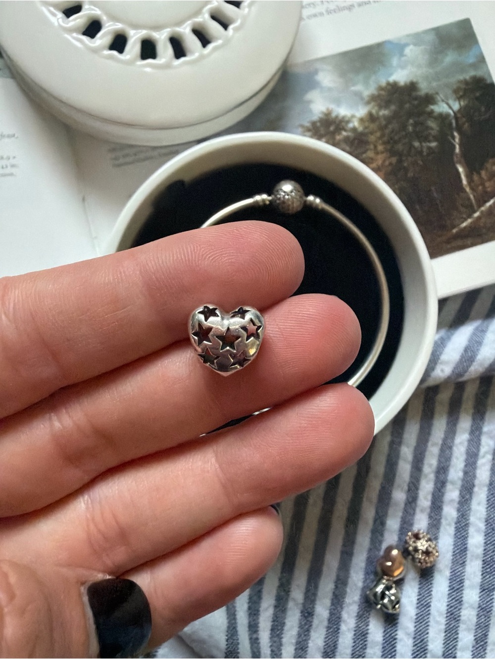 Pandora Silver Heart Charm with Star Cutouts